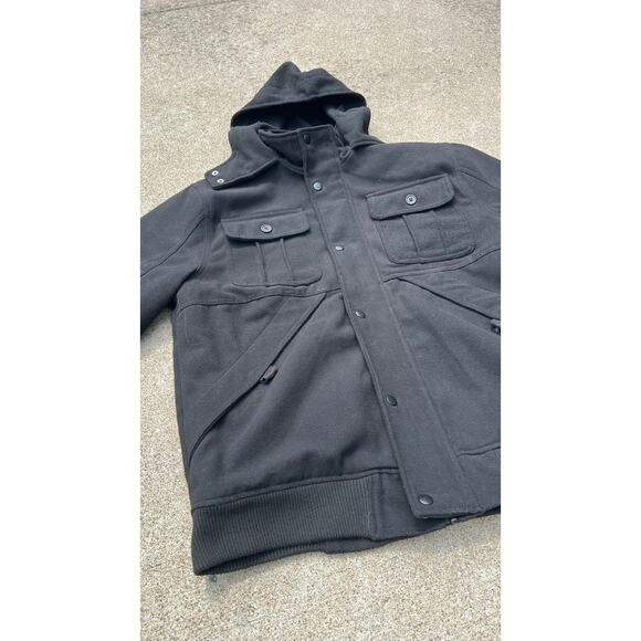 North Zone Jacket Men Size Large Black Hooded Full Zip Button Snap Pockets - Picture 2 of 9